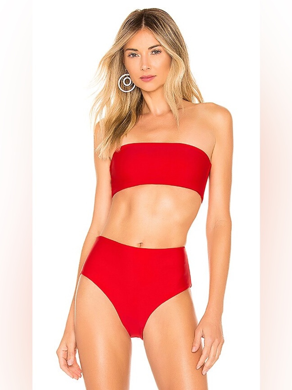 American Apparel Bright Red High-Waist Bikini Bottom with Bandeau Top